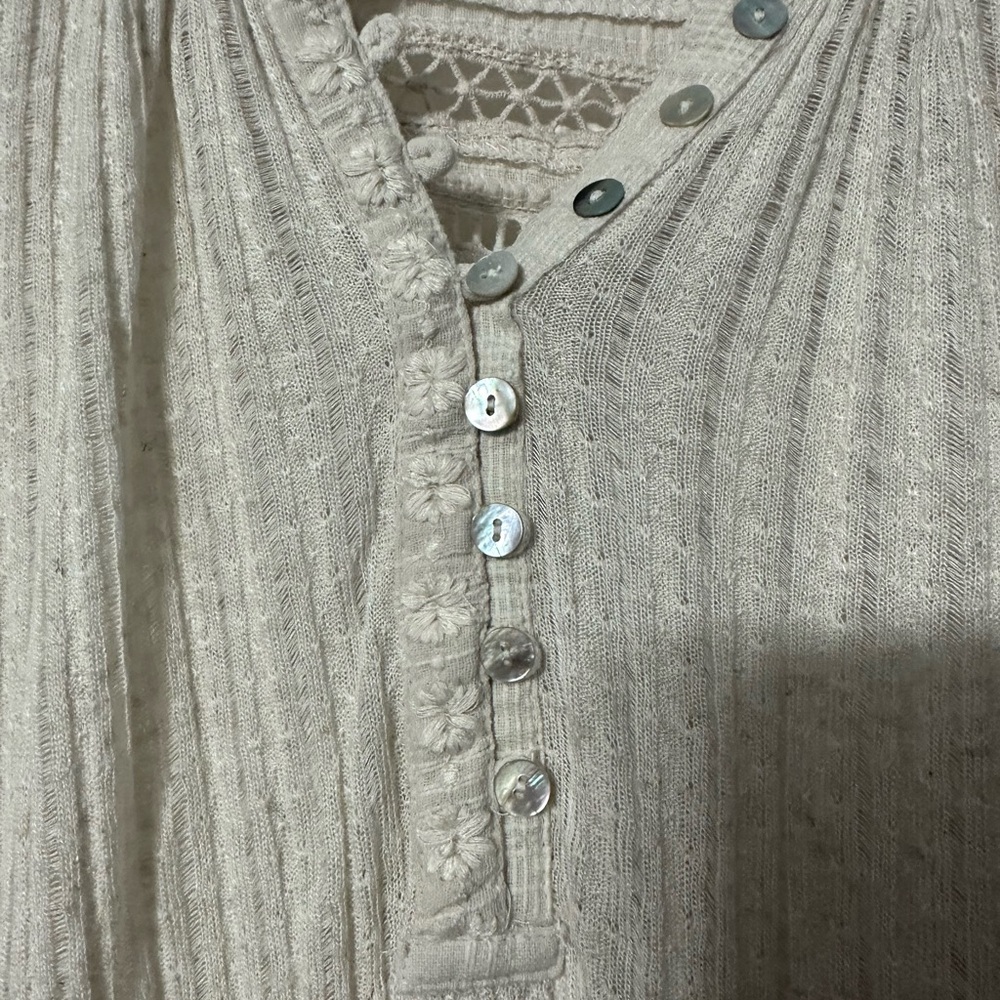 Lucky Brand Ribbed/Crocheted Button Front Henley Top - Picture 4 of 16